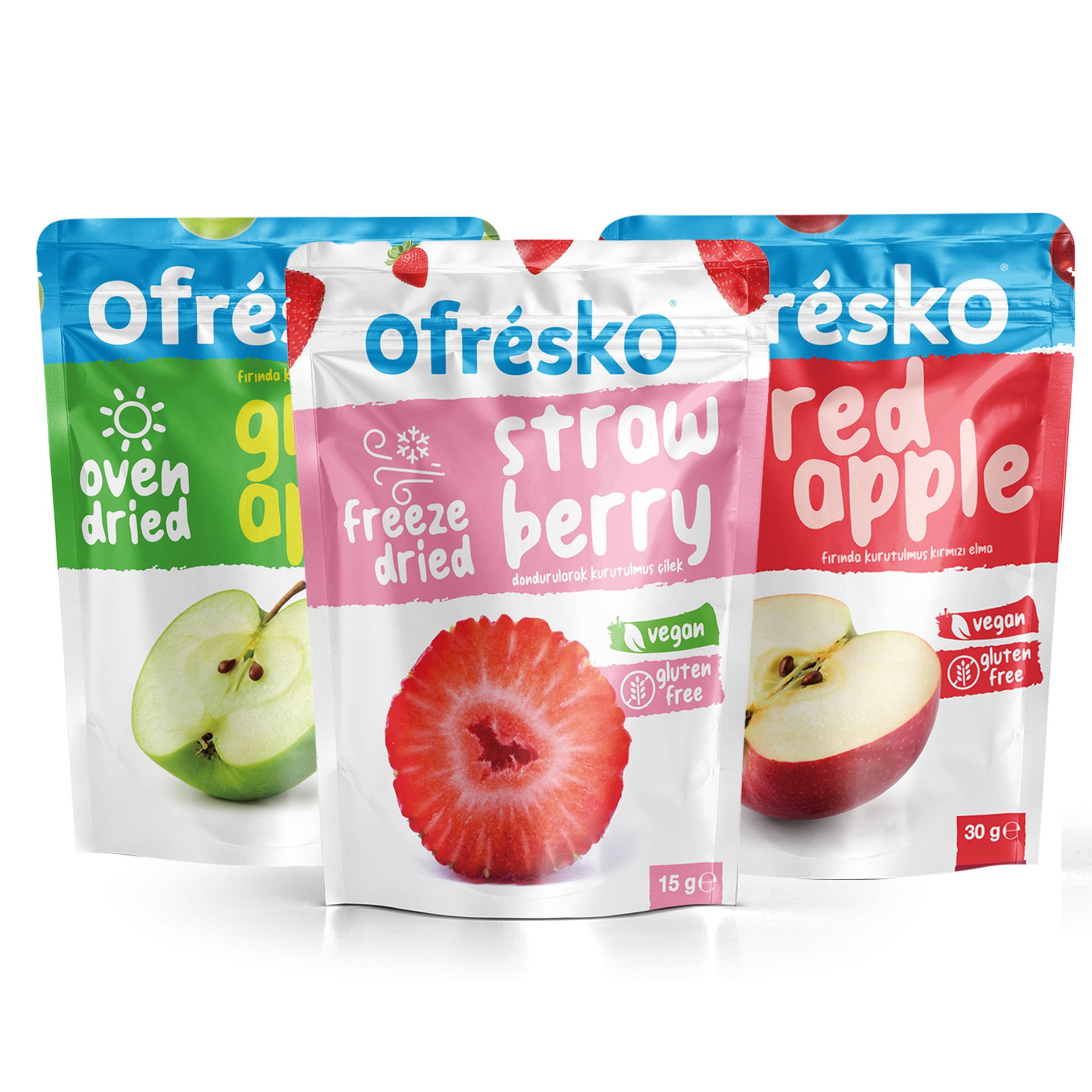 Ofrésko Mix Oven Dry - Fırında Kurutulmuş Yeşi̇l Elma, Kırmızı Elma, Freeze Dry - Dondurularak Kurutulmuş  Çi̇lek