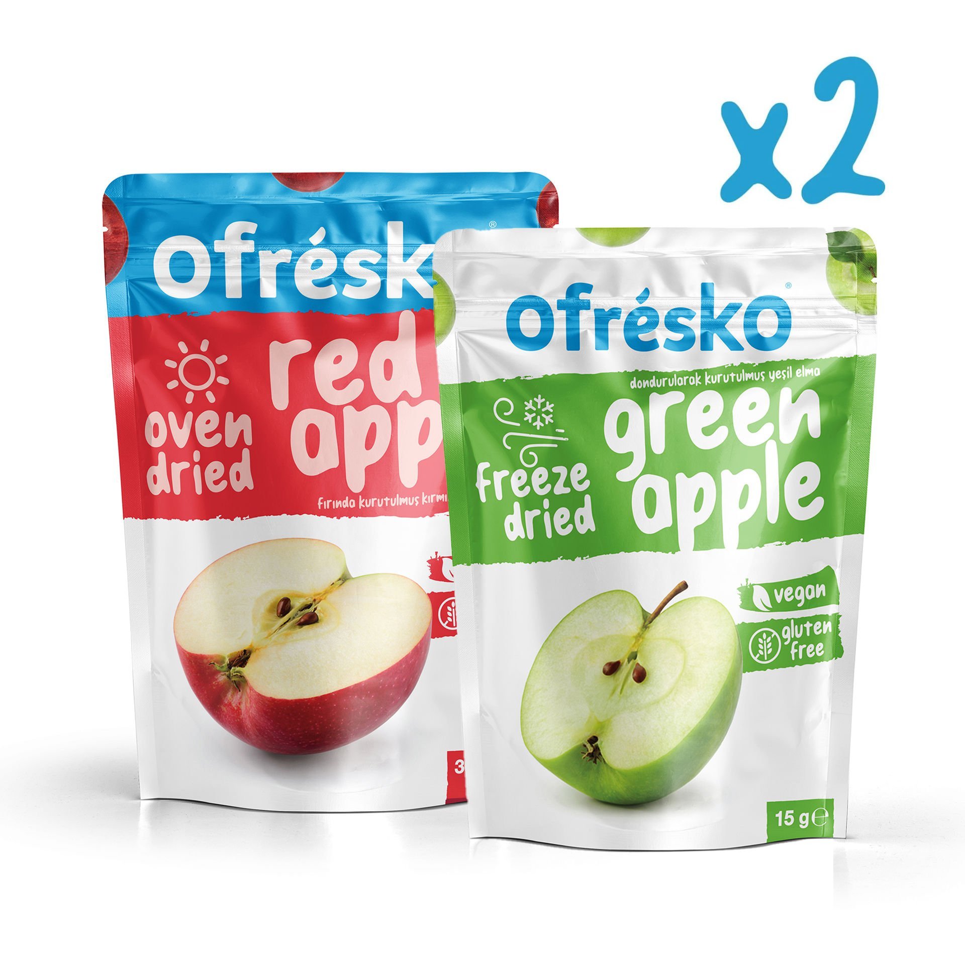 Ofrésko Mix Oven Dry - Fırında Kurutulmuş K. Elma, Freeze Dry - Dondurularak Kurutulmuş Y. Elma X2