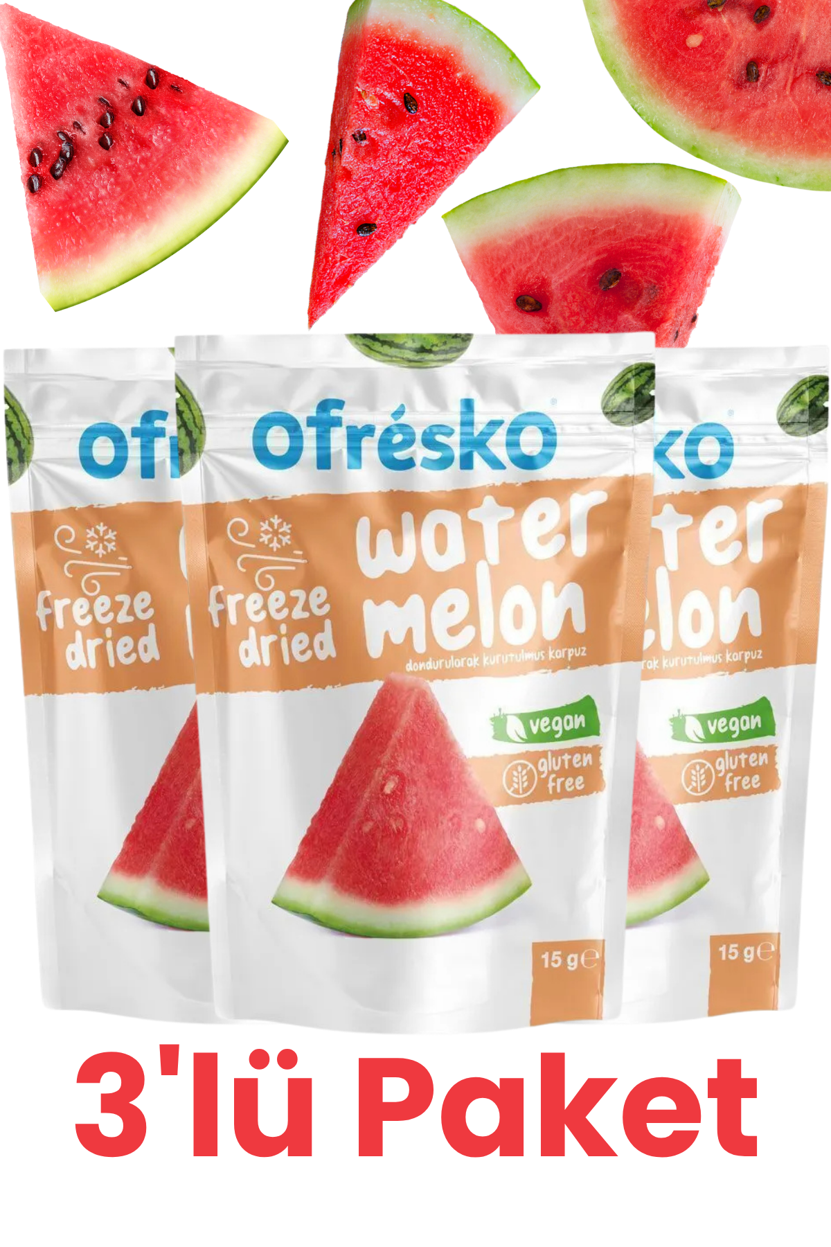Ofrésko Karpuz Kuru Meyve Cipsi Freeze Dry 3'lü Paket - Dondurularak Kurutulmuş Kuru Meyve Karpuz